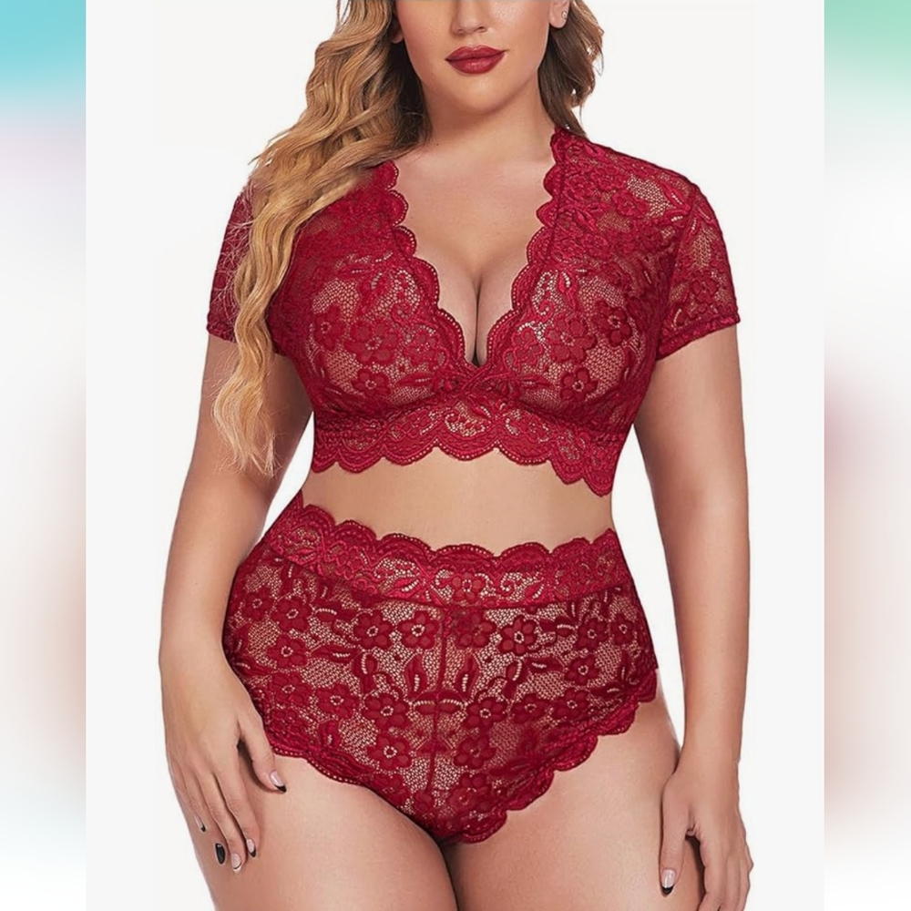Sexy Lingerie V Neck High Waist Floral Lace SET